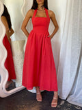 Shesways® Ruched Halter Neck Midi Dress