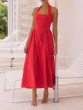 Shesways® Ruched Halter Neck Midi Dress