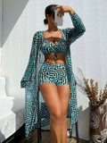 Shesways® 3-Piece Boho Bikini Set – High Waist & Kimono Cover-Up
