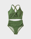 Shesways® Textured Knot-Front High-Waisted Bikini Set
