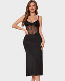 Shesways® Sheer Lace Side Slit Cami Maxi Dress