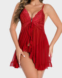 Shesways® Sexy Lace Mesh See-Through Nightgown with Matching Thong