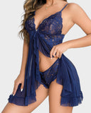 Shesways® Sexy Lace Mesh See-Through Nightgown with Matching Thong