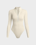 Ribbed Long Sleeve Half-Zip Shaping Bodysuit