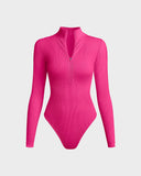 Ribbed Long Sleeve Half-Zip Shaping Bodysuit