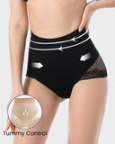 High Waist Tummy Control Lace Trim Mesh Panty