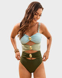 Shesways®Elegant Cut-Out One-Piece with Gold Accents Swimsuit