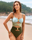 Shesways®Elegant Cut-Out One-Piece with Gold Accents Swimsuit