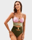 Shesways®Elegant Cut-Out One-Piece with Gold Accents Swimsuit