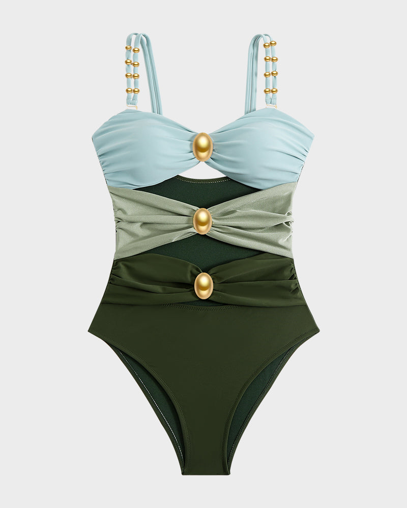 Shesways®Elegant Cut-Out One-Piece with Gold Accents Swimsuit