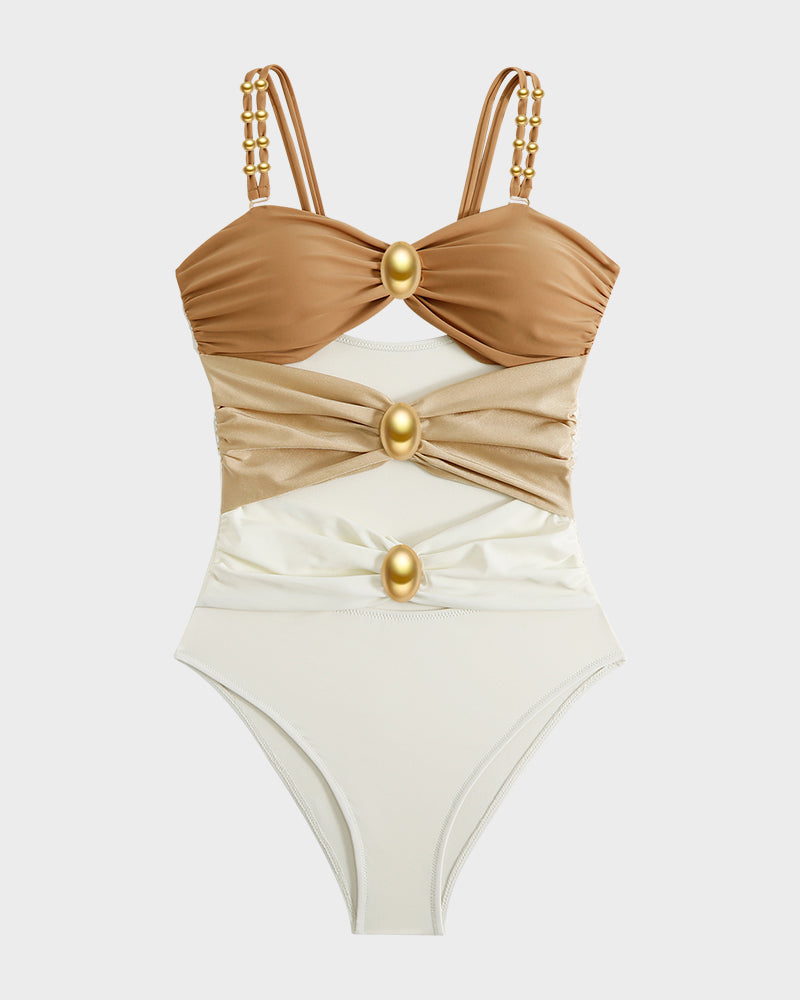 Shesways®Elegant Cut-Out One-Piece with Gold Accents Swimsuit