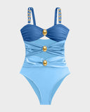 Shesways®Elegant Cut-Out One-Piece with Gold Accents Swimsuit