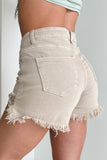 Shesways®Fresh Take High Rise Distressed Risen Denim Shorts (Sand)