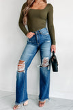 Shesways®Genevieve High Rise Distressed Straight Leg Jeans (Medium)