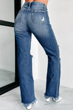 Shesways®Genevieve High Rise Distressed Straight Leg Jeans (Medium)