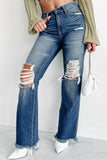 Shesways®Genevieve High Rise Distressed Straight Leg Jeans (Medium)