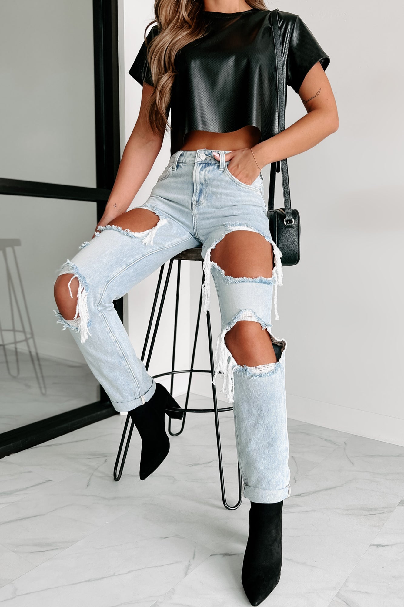 Shesways®Losing Control High Rise Ripped Baggy Jeans (Light)