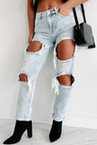 Shesways®Losing Control High Rise Ripped Baggy Jeans (Light)