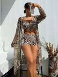Shesways® 3-Piece Boho Bikini Set – High Waist & Kimono Cover-Up