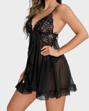 Shesways® Sexy Lace Mesh See-Through Nightgown with Matching Thong