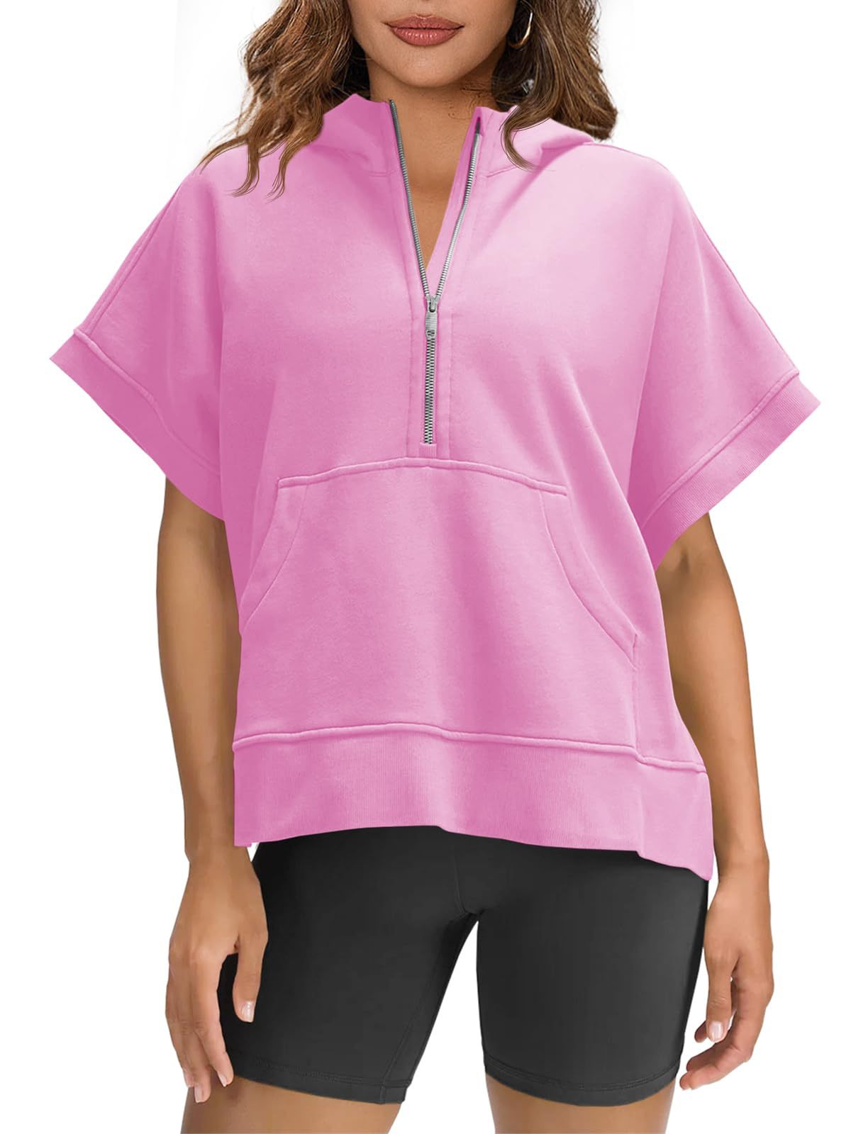 Oversized Short‑Sleeve Pullover Hoodie