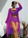 Shesways® 3-Piece Boho Bikini Set – High Waist & Kimono Cover-Up