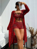 Shesways® 3-Piece Boho Bikini Set – High Waist & Kimono Cover-Up