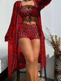 Shesways® 3-Piece Boho Bikini Set – High Waist & Kimono Cover-Up