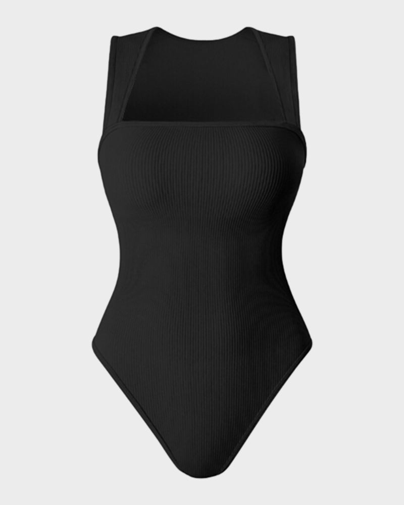 ShesWays® Ribbed Strappy Square Neck Bodysuits