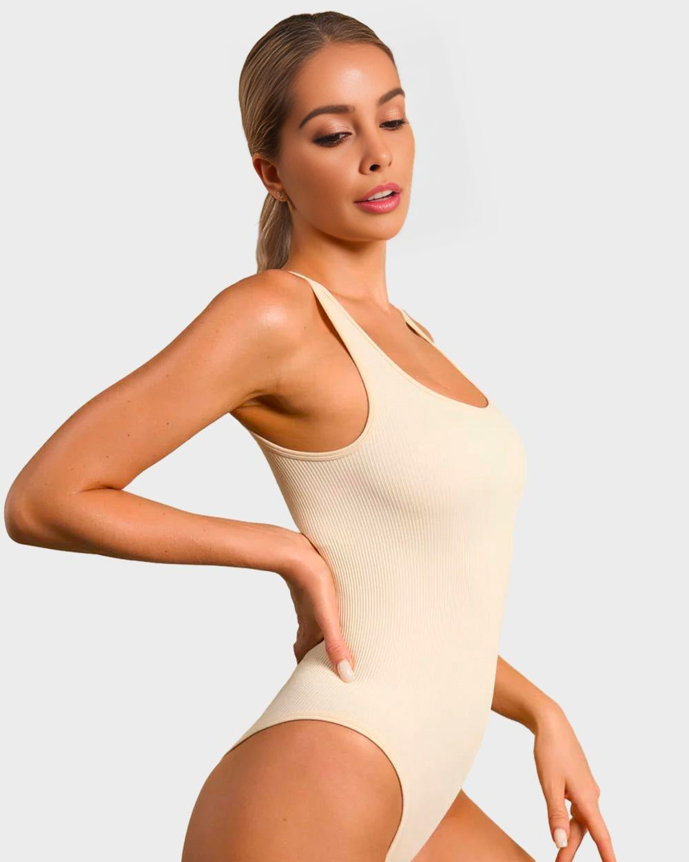 ShesWays® Wide Strap Backless Thong Bodysuit