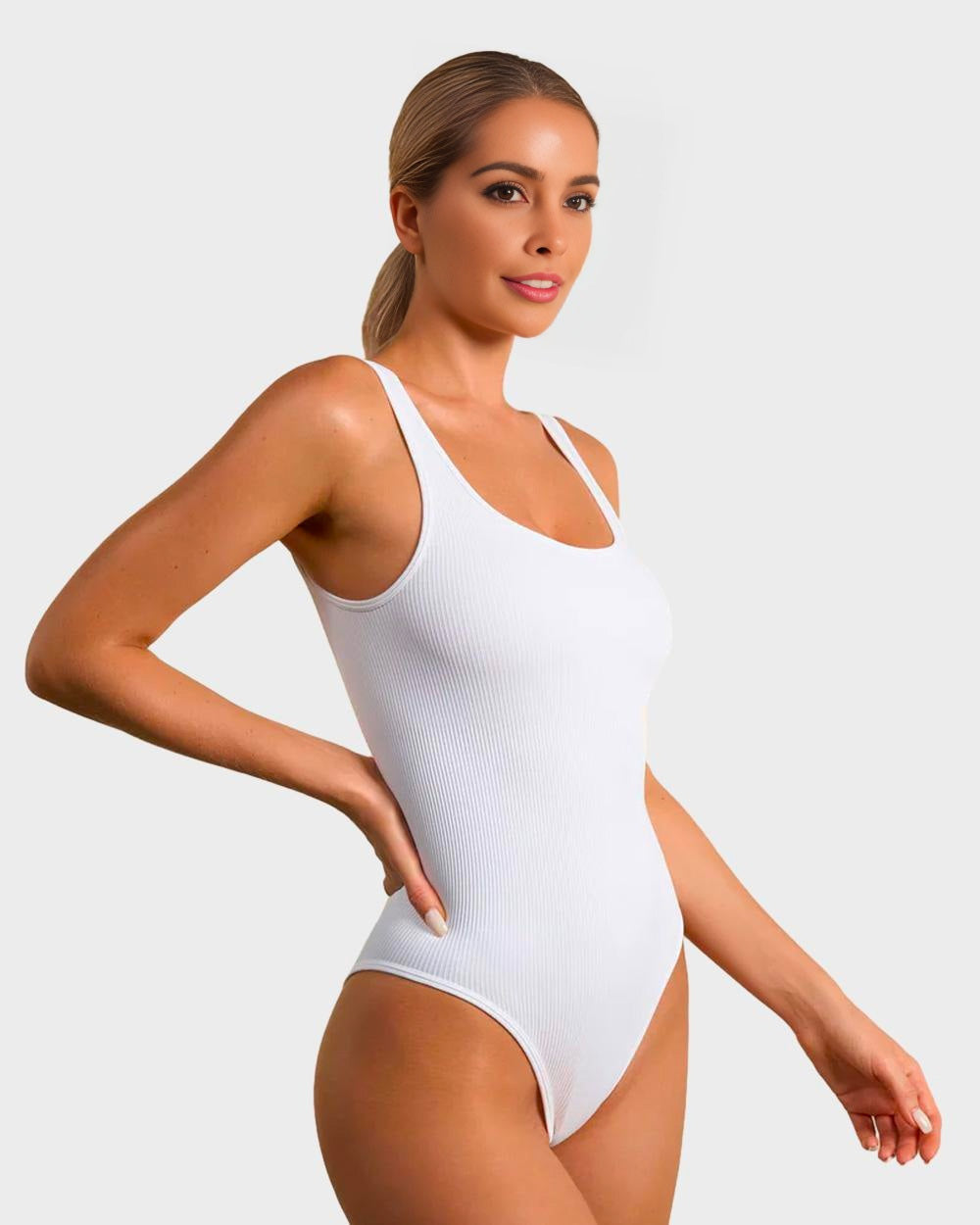 ShesWays® Wide Strap Backless Thong Bodysuit