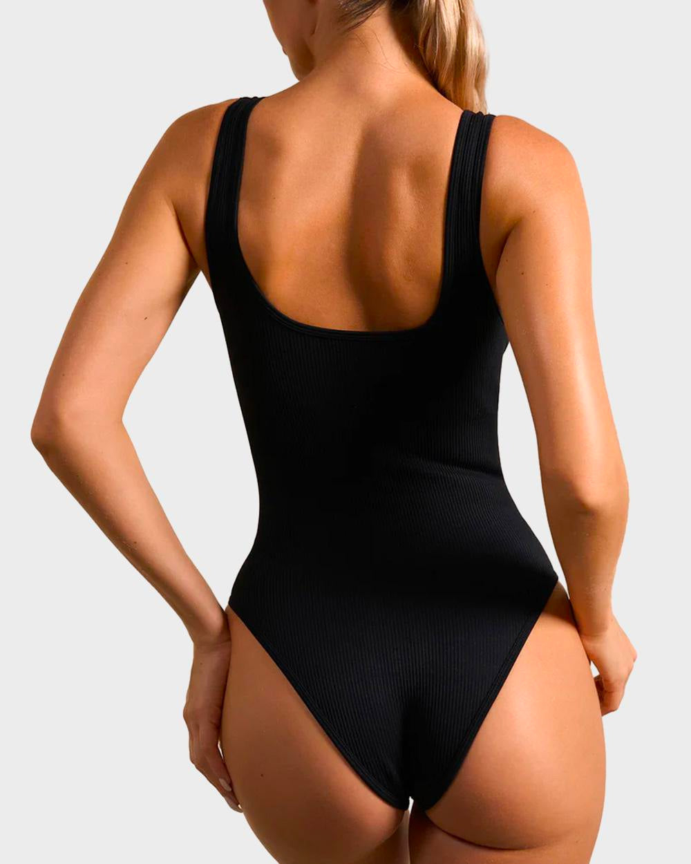 ShesWays® Wide Strap Backless Thong Bodysuit