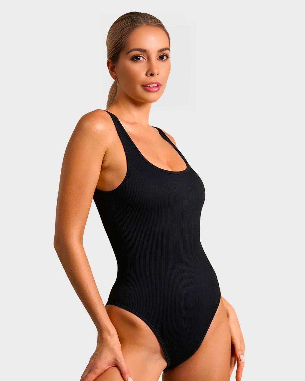 ShesWays® Wide Strap Backless Thong Bodysuit