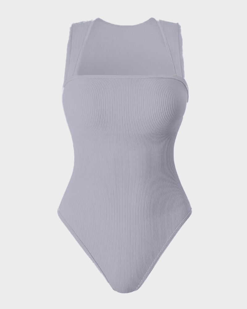 ShesWays® Ribbed Strappy Square Neck Bodysuits