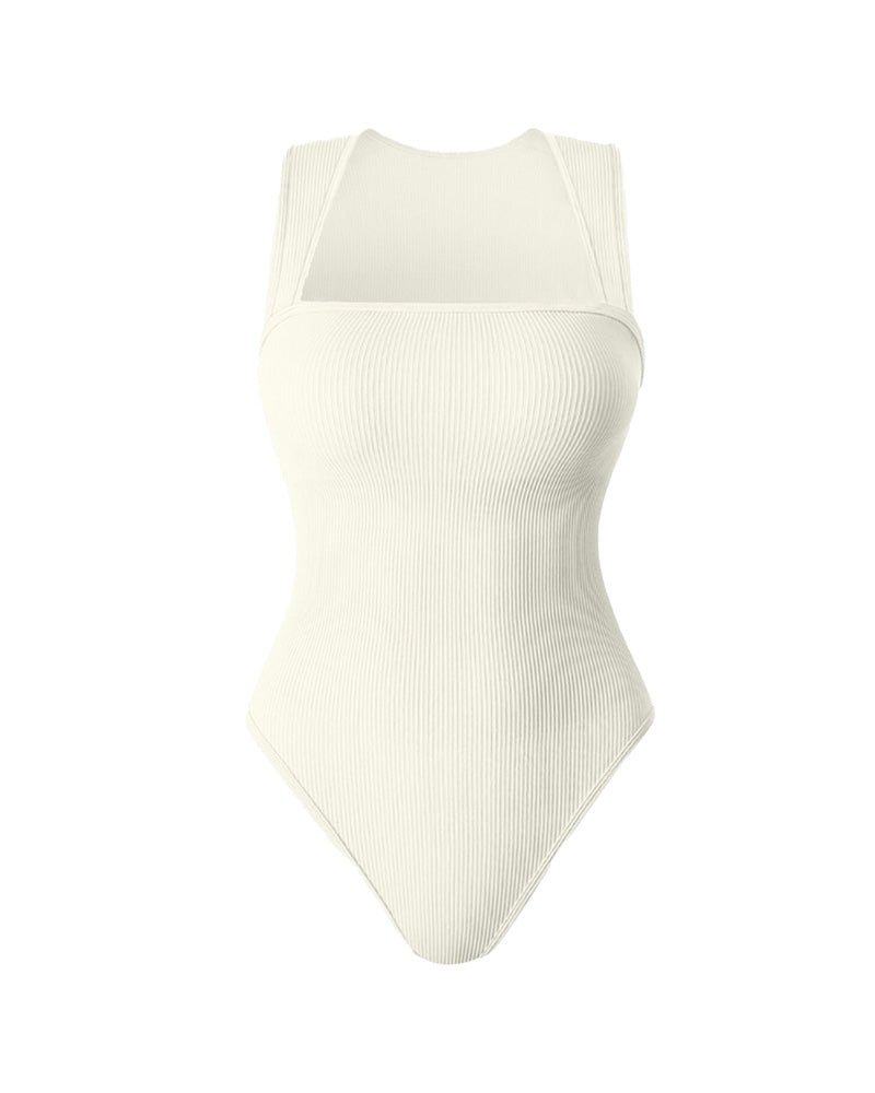 ShesWays® Ribbed Strappy Square Neck Bodysuits