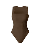 ShesWays® Ribbed Strappy Square Neck Bodysuits