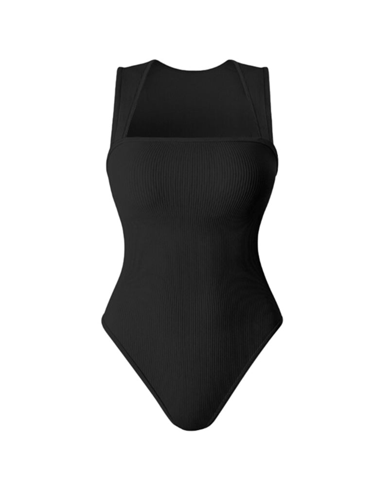 ShesWays® Ribbed Strappy Square Neck Bodysuits