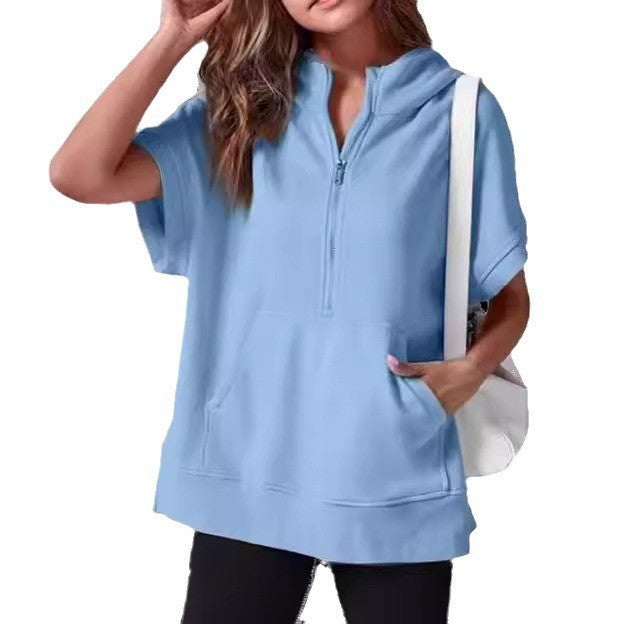 Oversized Short‑Sleeve Pullover Hoodie
